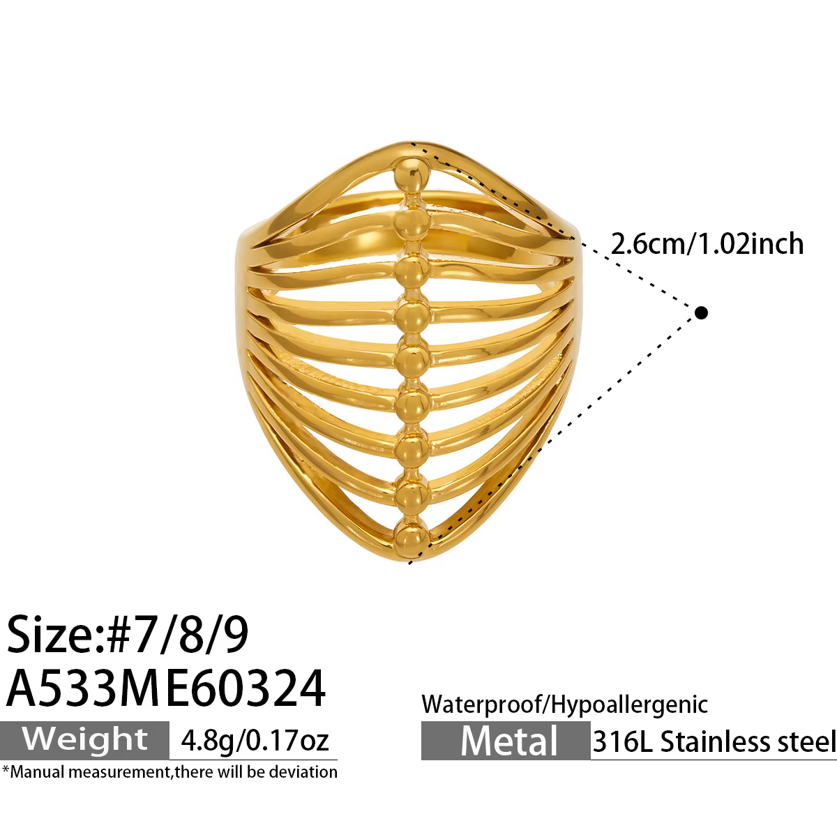 Bague minimaliste Liora en acier inoxydable pour femme, couleur or creuse, étanche, pour mariage ind
