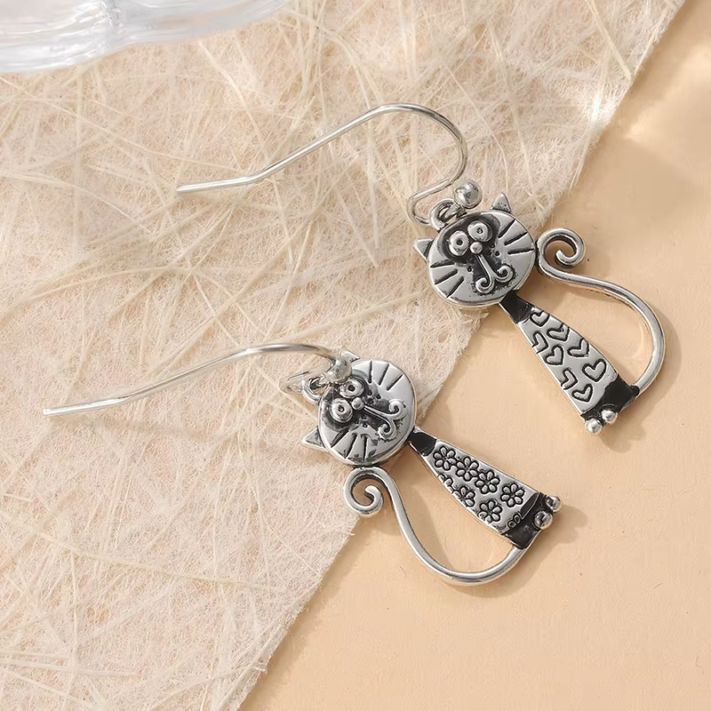 Boucles d'oreilles pendantes créatives style chat pour femmes, design asymétrique rétro punk, access