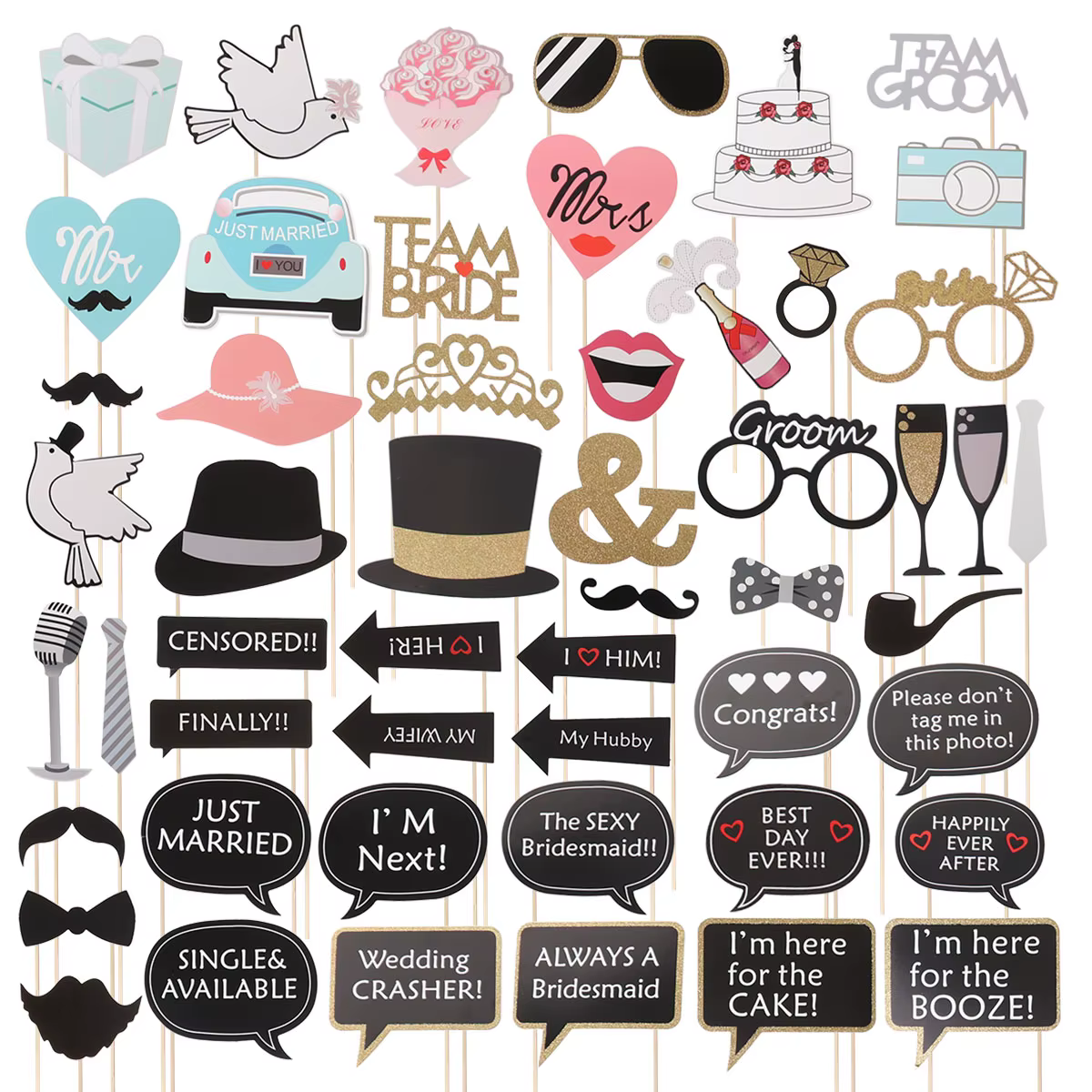 Accessoires de stand photo pour fête de mariage, décorations de barbe, appareil photo, accessoires d