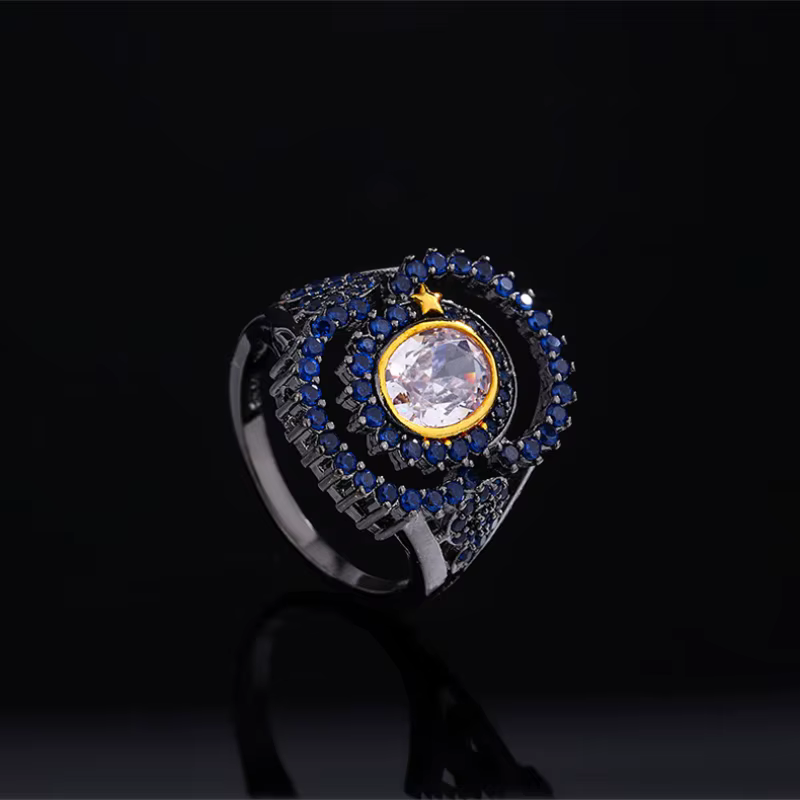 Belle bague pour femmes, bague multicouche élégante, ensemble de bijoux de fête avec Zircon bleu, bi