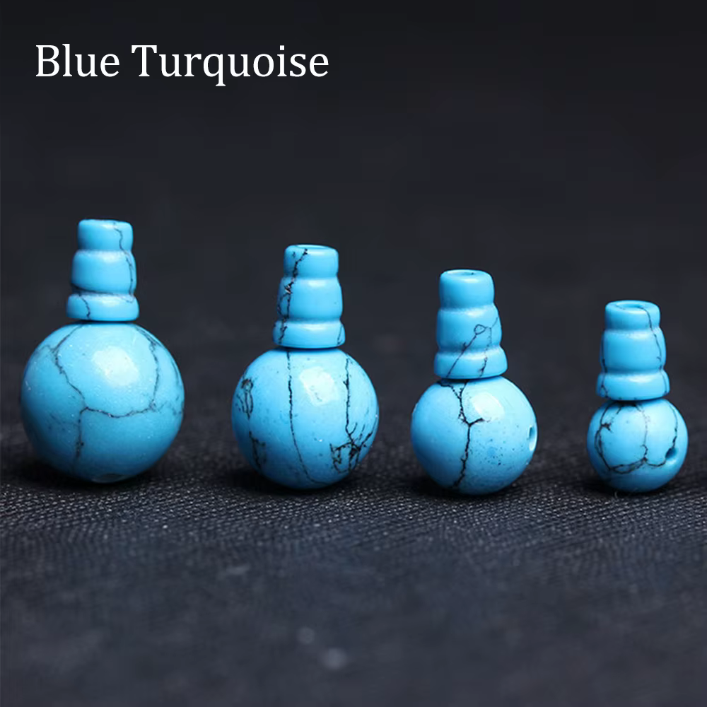 1 pièce Perle ronde de 8 mm en pierre naturelle, forme Stupa Guru, à connexion triple, pour accessoi