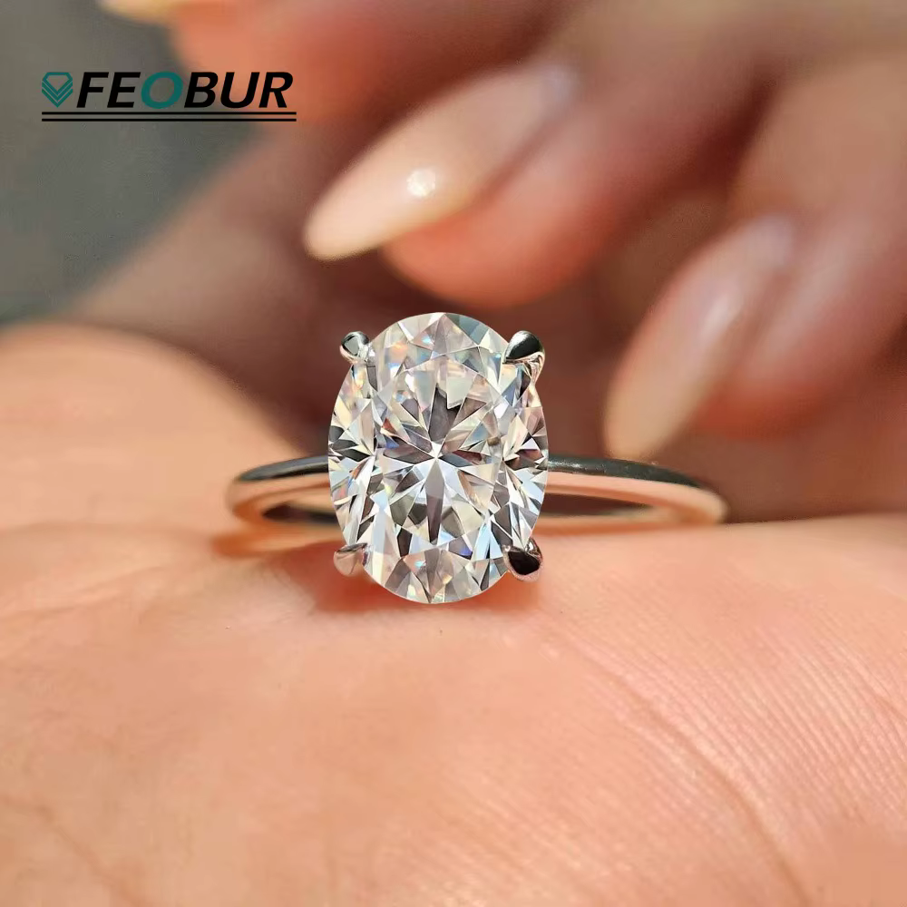 Bague en moissanite ovale 1-3 carats pour femme, en argent sterling 925, alliance solitaire avec hal