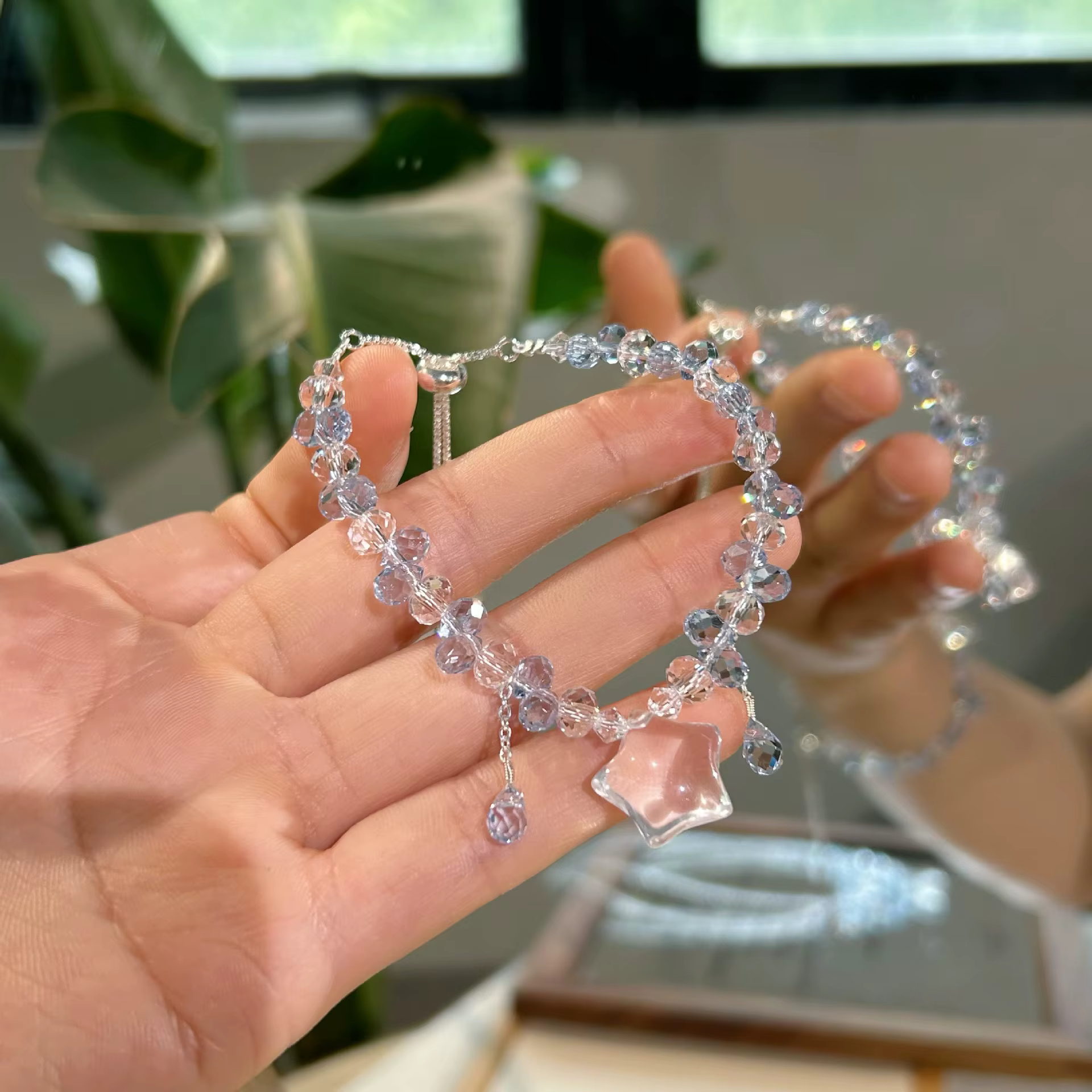 Ensemble de bijoux en cristal de quartz naturel étoile/pampille, collier et bracelet ajustables, bij