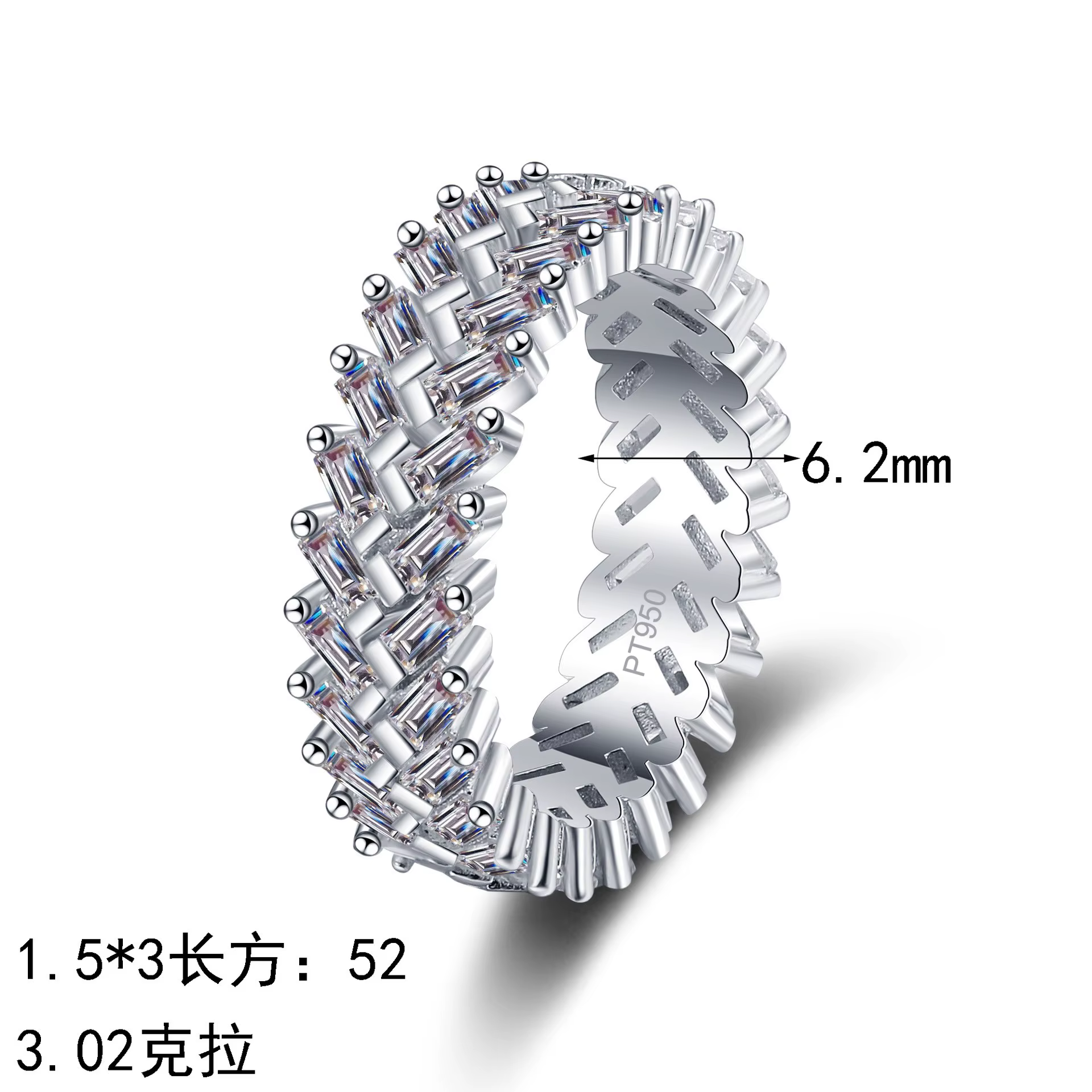 Bague élégante en platine PT950 avec moissanite intégrale de 3,02 carats pour femme, bague de luxe à