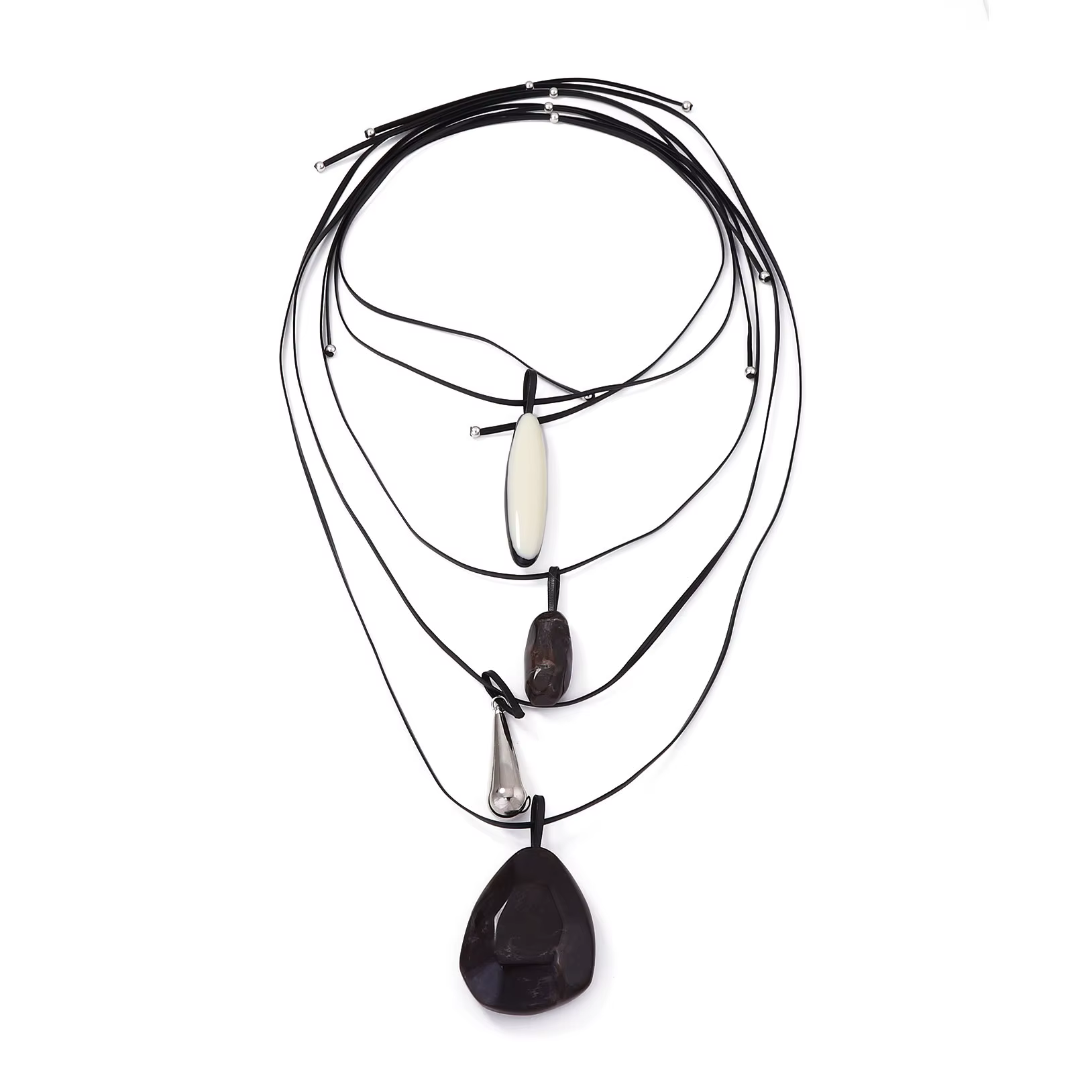 Collier en cuir multi-couches vintage ZAA, 4 pièces/ensemble, pendentifs géométriques en résine, col