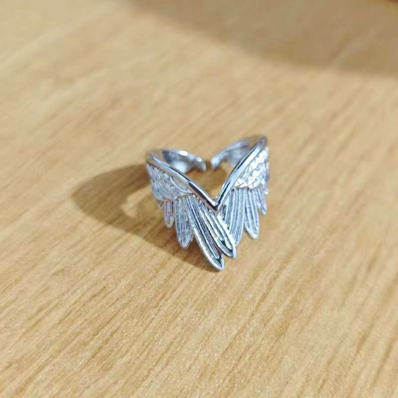 Bague rétro avec ailes d'ange pour femmes, couleur argent, style Punk gothique, anneau ouvert réglab