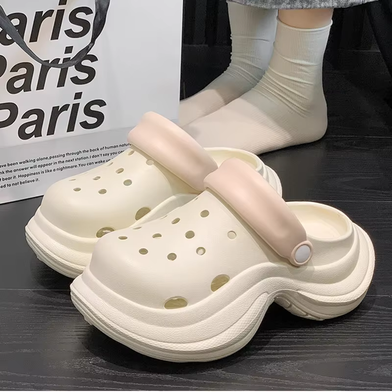 Jolis sabots bleu ciel pour filles, sandales d'été à talons compensés à fond épais, plateforme épais