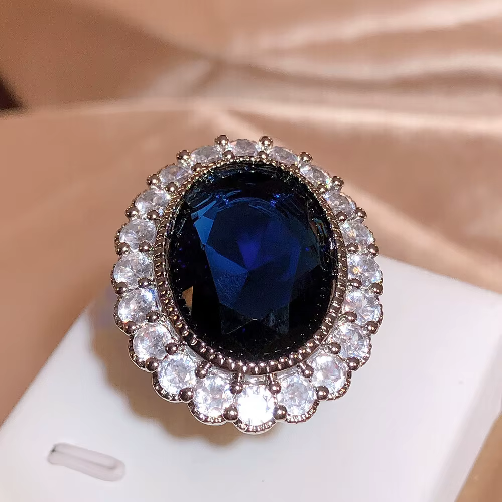 Bague de couple en diamant plaqué argent pour femme, saphir dominateur, grand nar, bleu foncé, géomé