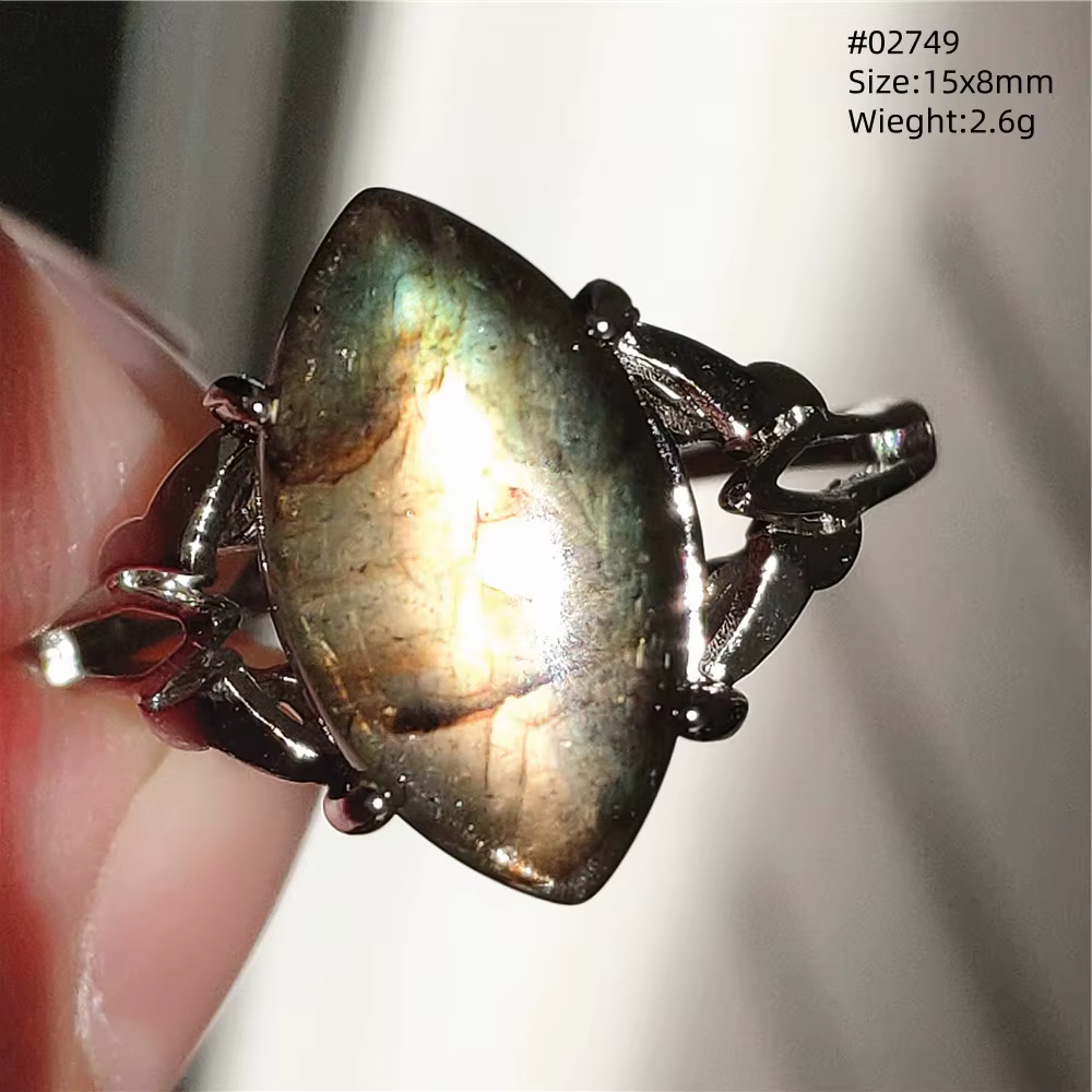 Bague Ajustable en Labrumen Bleu Naturel, Bijoux à la Mode, Rare Uto AA, pour Homme et Femme