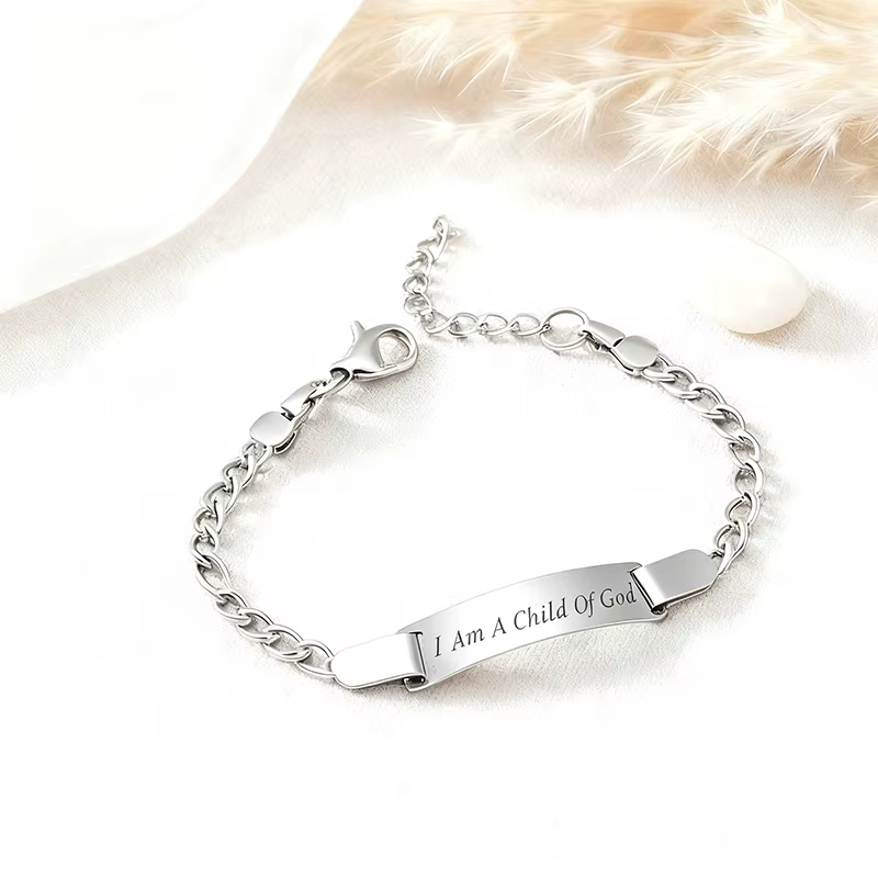 Bracelet en acier inoxydable plaqué or 18 carats pour enfants, gravé, je suis un enfant de dieu, bij