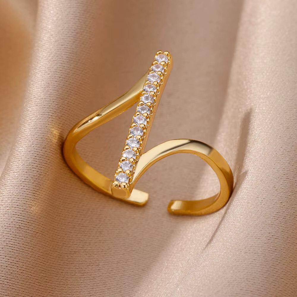 Bagues croisées en chaîne en Zircon pour femmes, Vintage, couleur or, acier inoxydable, anneau ouver