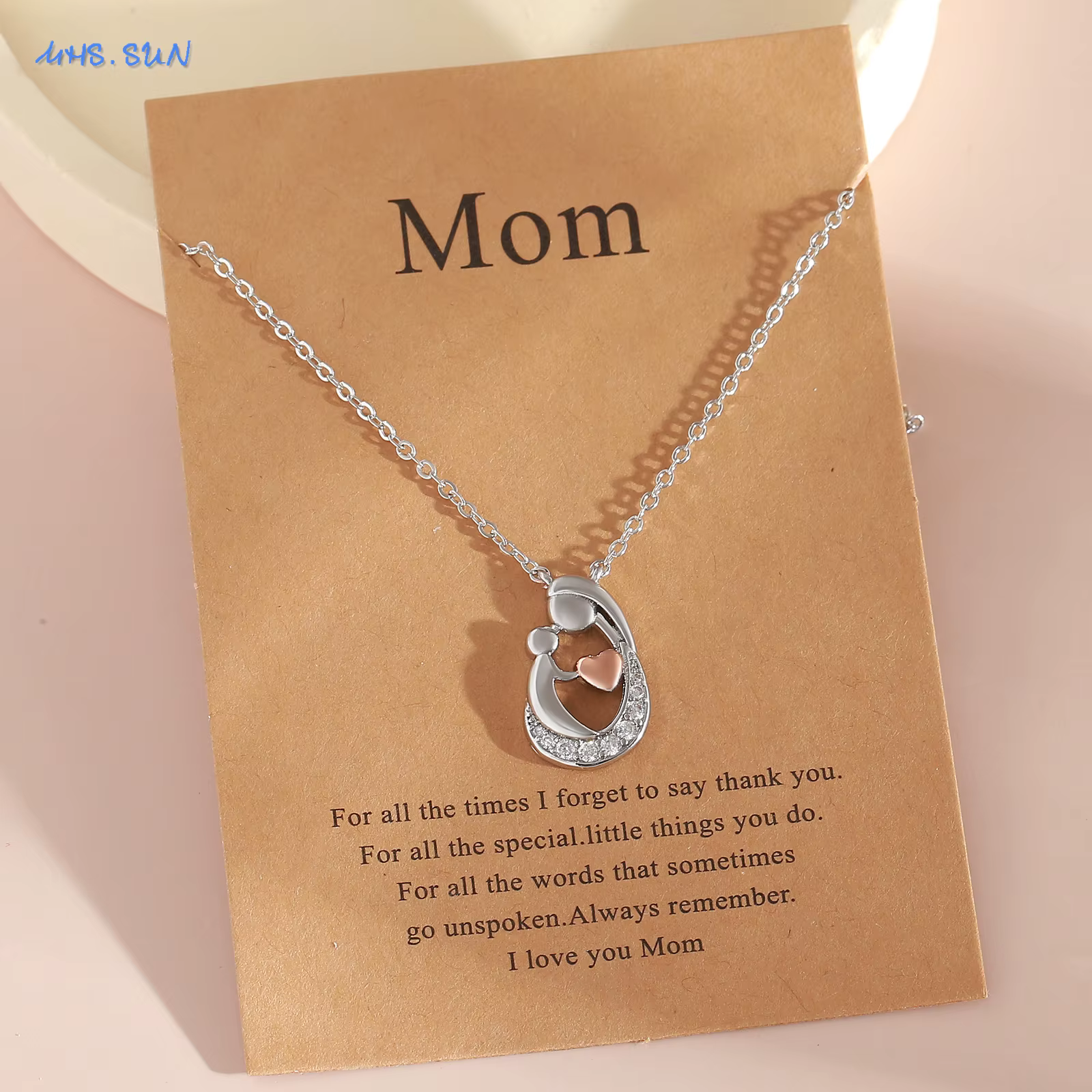 MHS.SUN – collier mère et fils en Zircon, pendentif cœur d'amour, joyeux et amoureux de la famille, 
