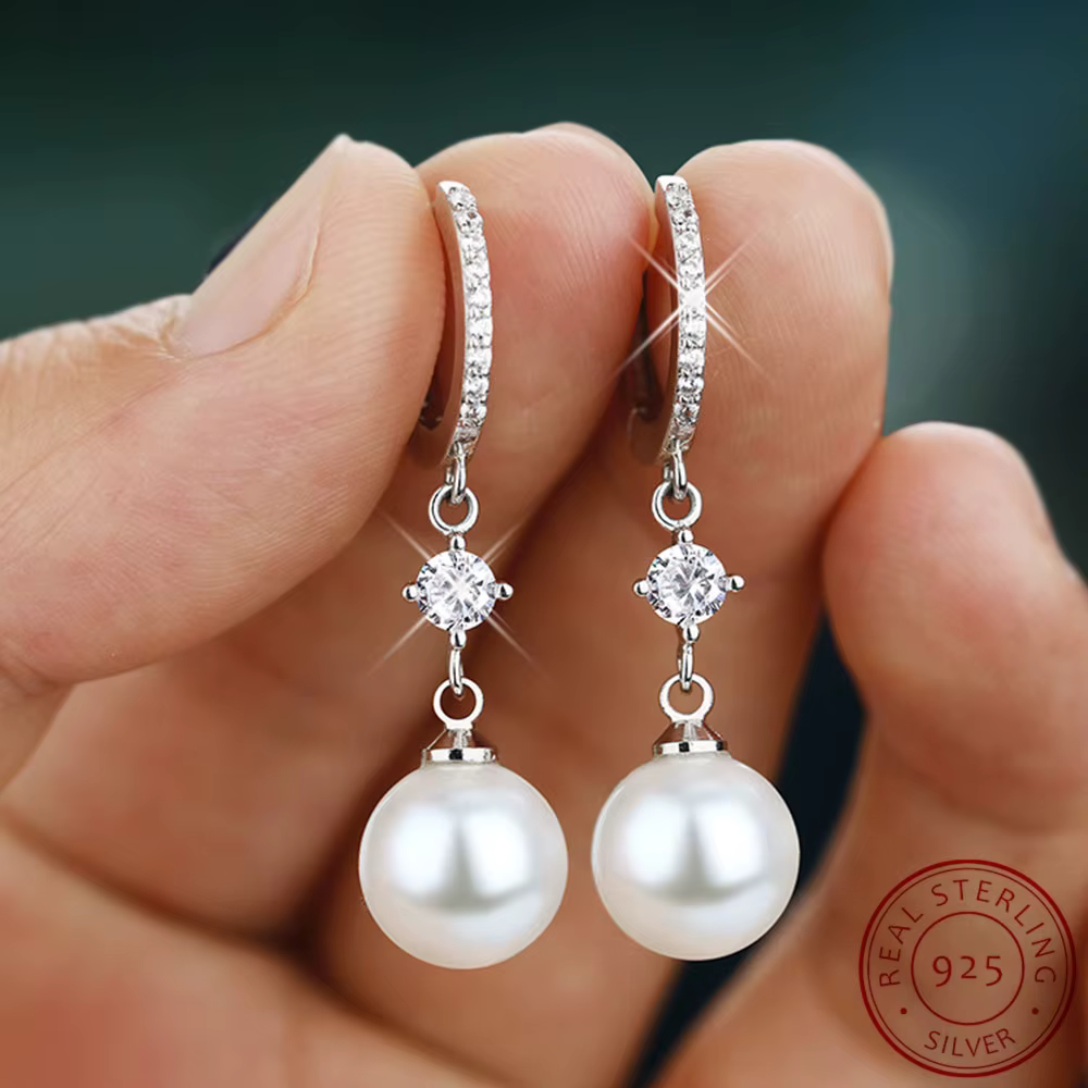 Boucles d'oreilles en perles d'eau douce naturelles pour femmes, argent 2025, simple, classique, pat