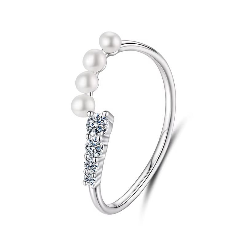 BAMOER – bague Moissanite en perles d'eau douce, 4 pierres, multi-tailles, diamant de laboratoire à 