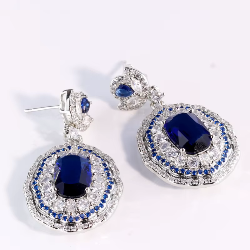 Boucles d'oreilles de luxe en saphir bleu, bijoux de mariée en Zircon bleu Royal et cristal, boucles