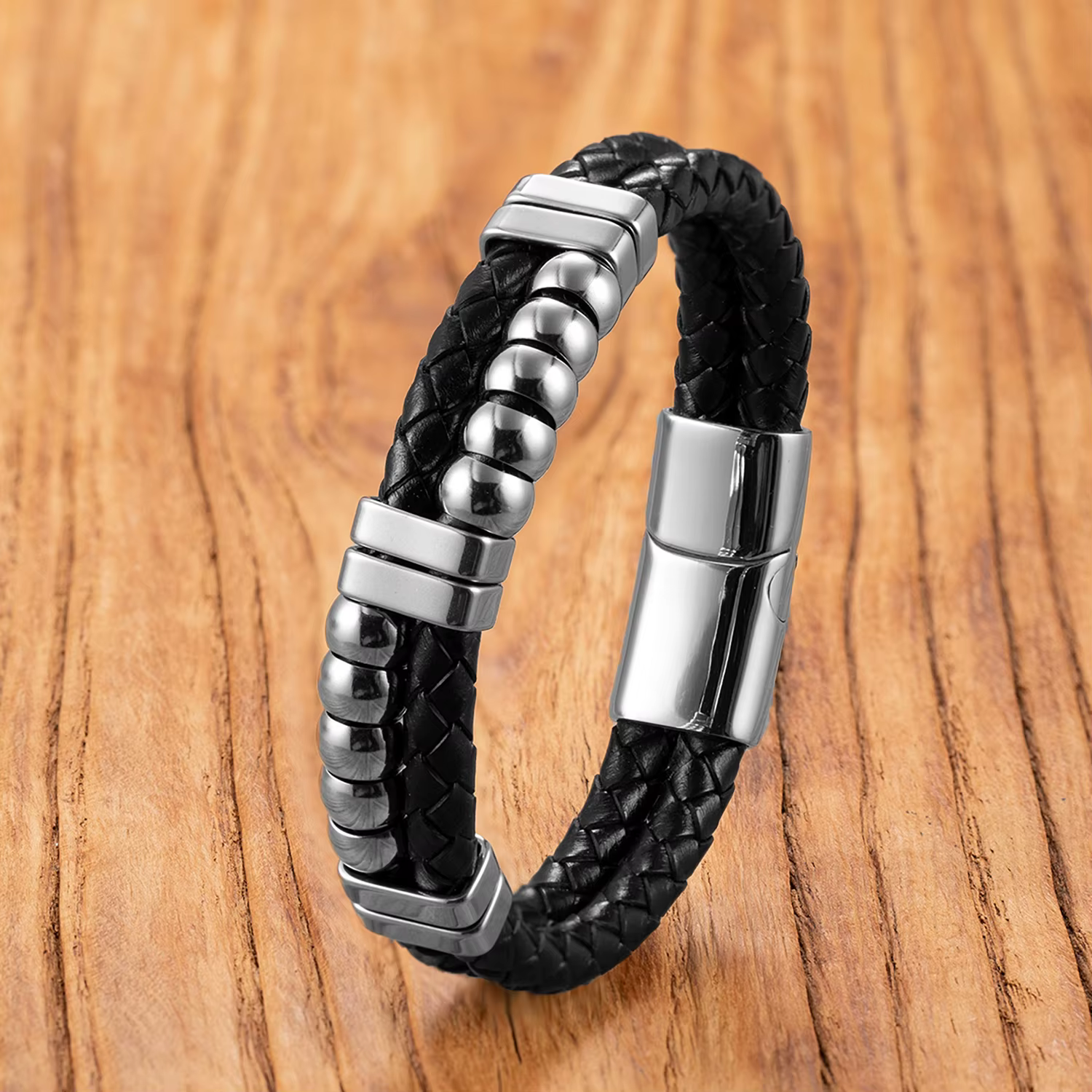 Bracelet en acier inoxydable avec cordon en cuir, bijoux unisexes pour hommes et femmes, cadeau quot