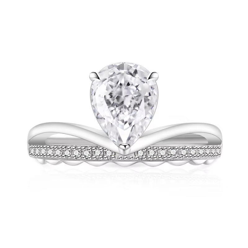 Bague en argent sterling 925 avec zircon taille poire pour femme, bande ouverte réglable, bijoux fin