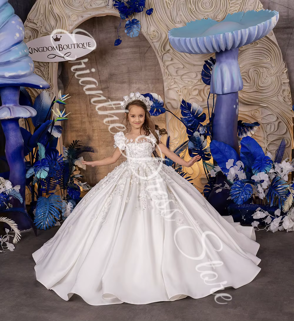 Robe à fleurs élégante et brillante pour filles, pour mariage, en Satin, avec des appliques de paill