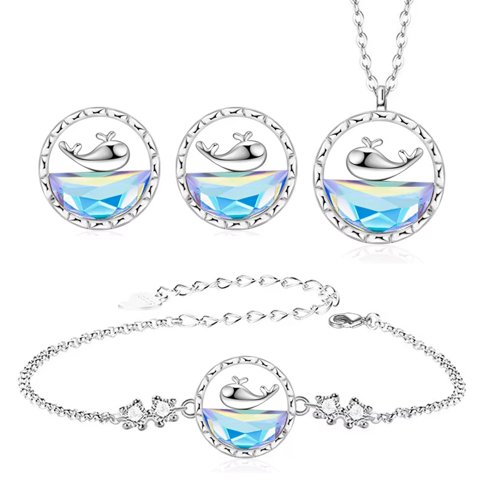 Ensemble de bijoux élégants en argent Sterling 925 pour femmes, 3 pièces, baleine, Zircon, boucles d