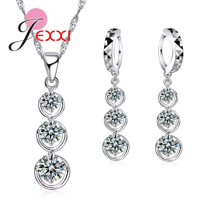 Ensemble de bijoux en argent Sterling 925, perles de cristal, collier goutte, pompon, boucles d'orei