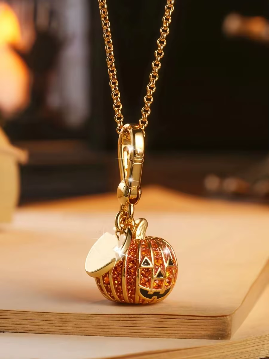 Collier de luxe avec pendentif en forme de citrouille en émail Orange pour femmes, bijoux de fête Co