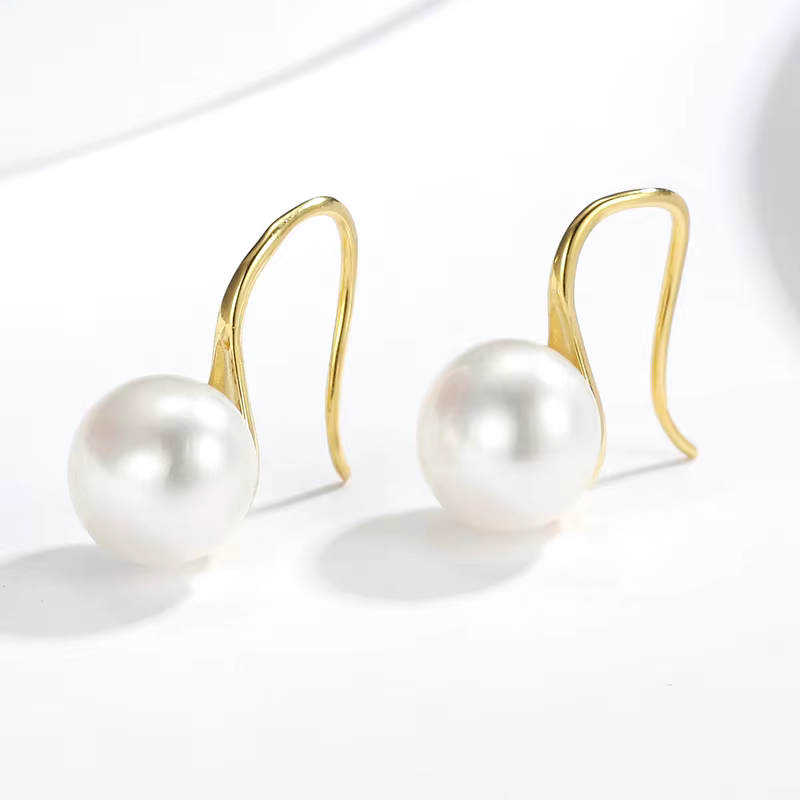Boucles d'oreilles en perles de culture d'eau douce blanches pour femmes, 8-9mm, en argent Sterling 