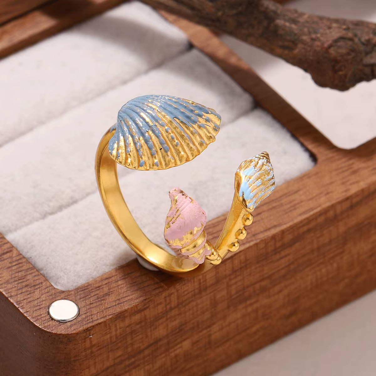 Bague Coquillage pour Femme, Bague Statement Coquillage de Plage, Conque et Coquille Saint-Jacques B