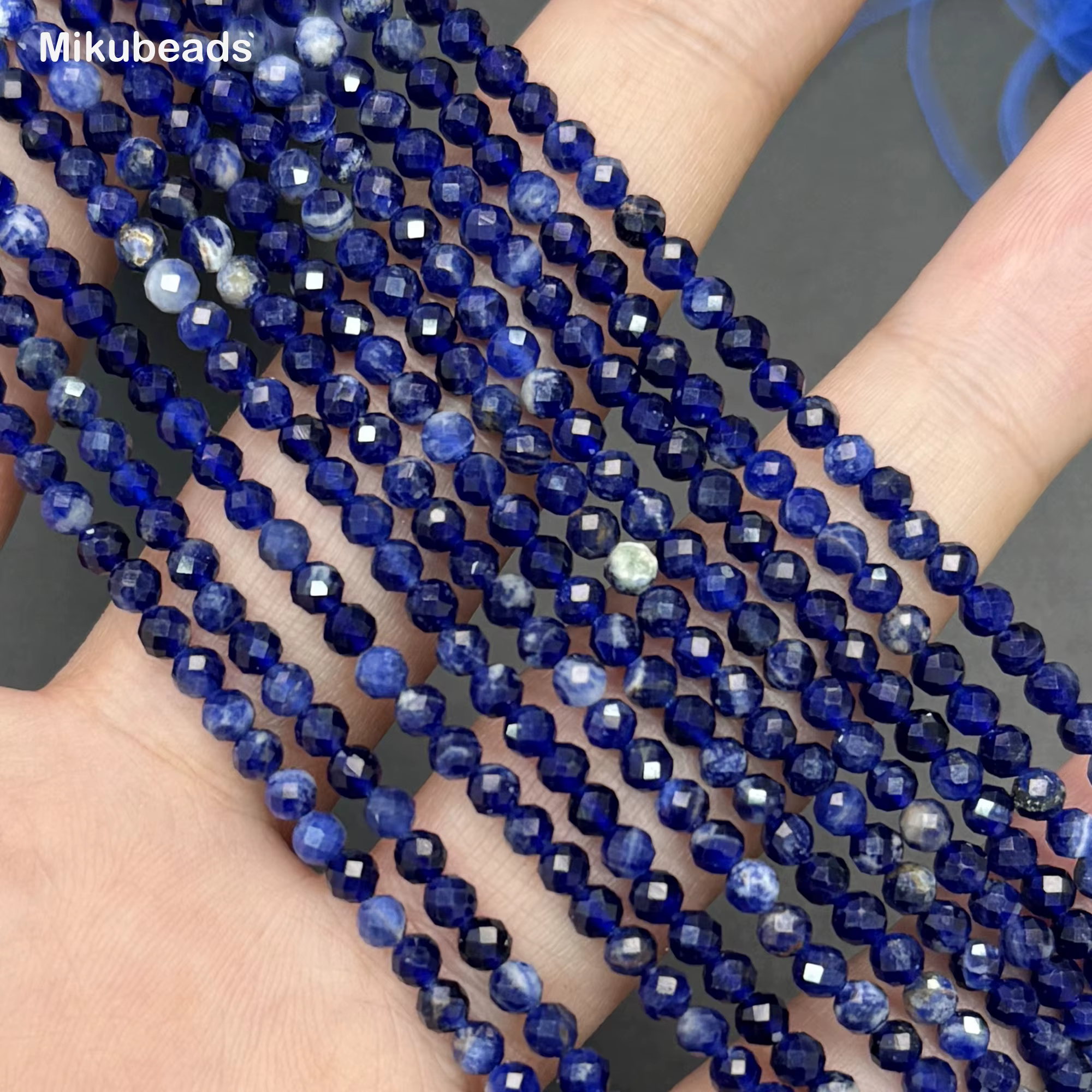 Pierre Sodalite naturelle de 3mm, perles rondes à facettes en vrac pour la fabrication de bijoux, co