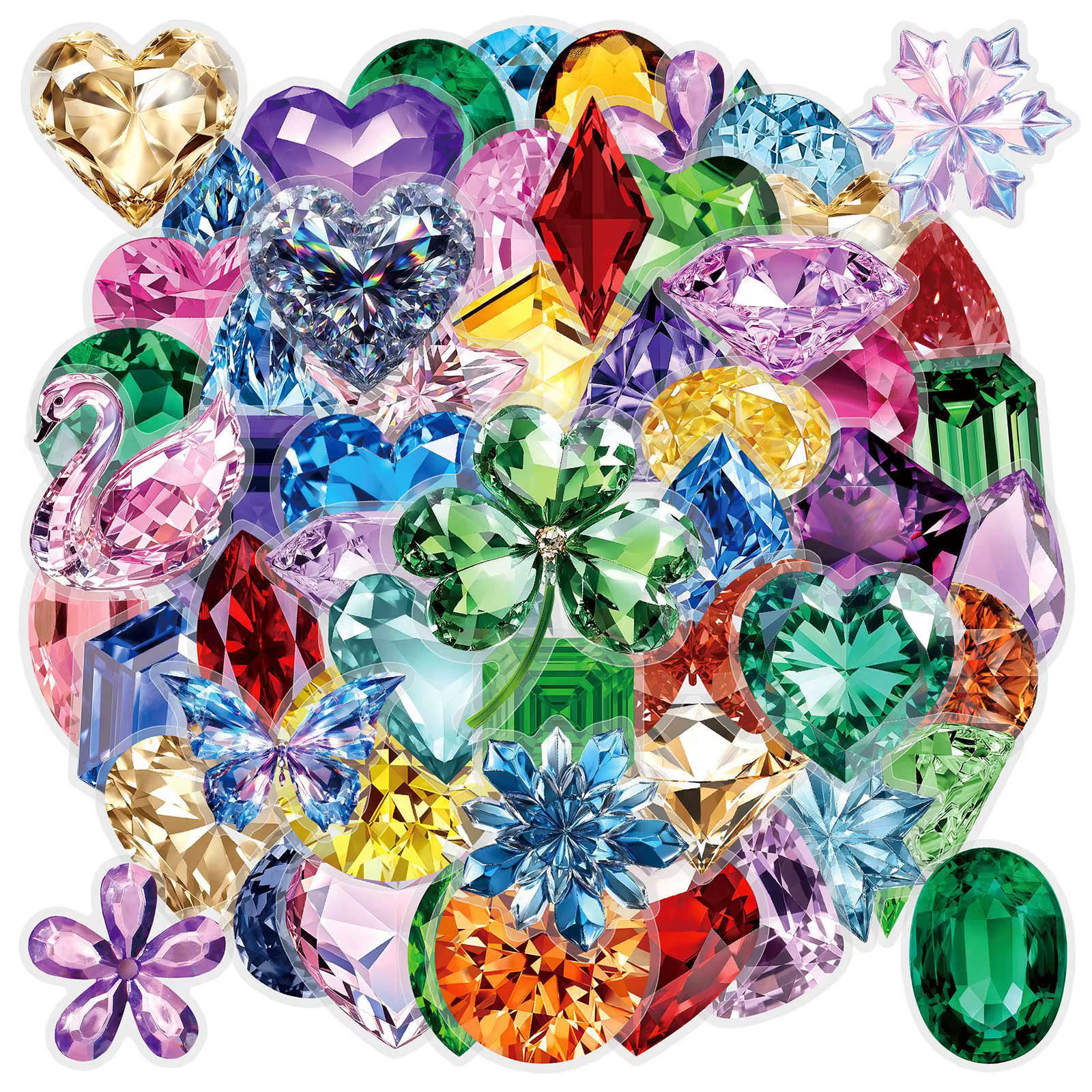 50 autocollants esthétiques en forme de bijoux en diamant pour graffiti, DIY, journal, coque de télé