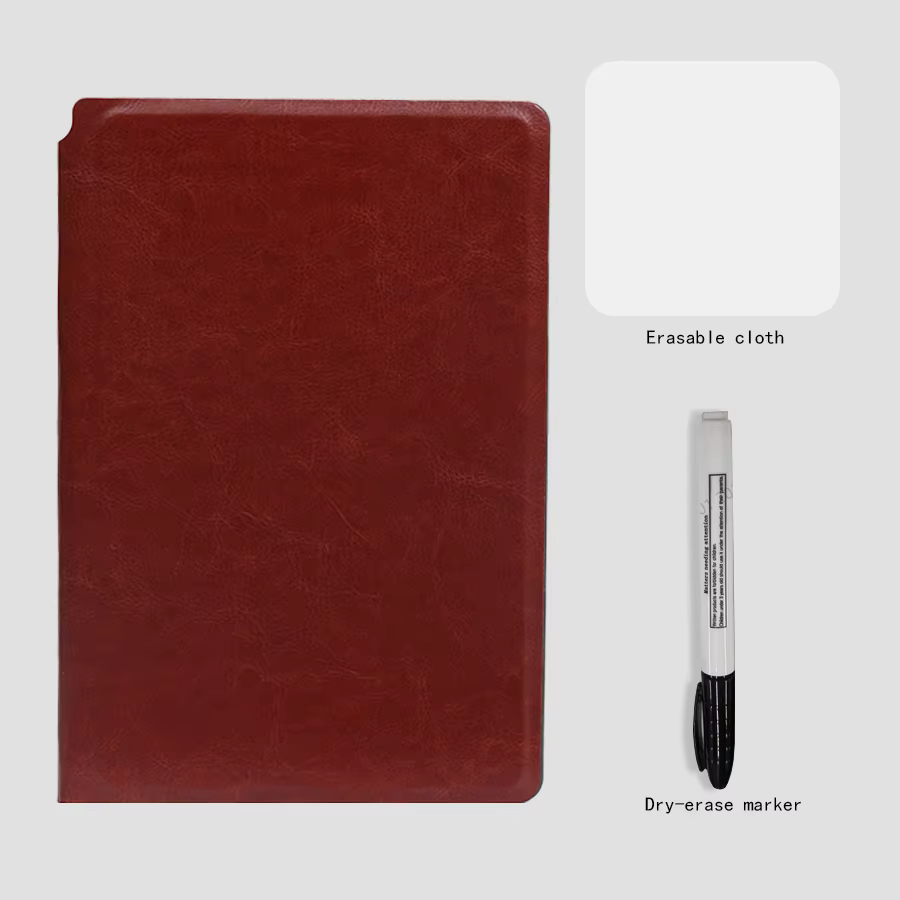 Ensemble de carnet de notes A5 réutilisable avec stylo pour tableau blanc, bloc-notes en cuir et tis