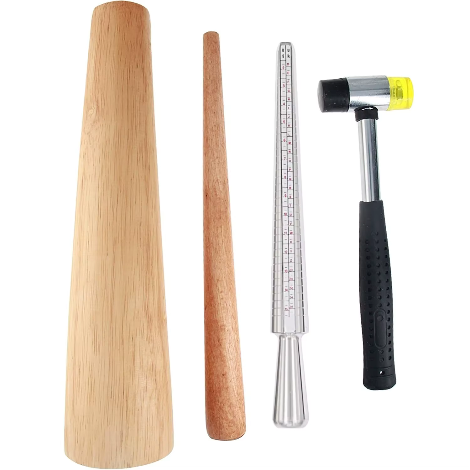PHYHOO Kit d'outils de mesure et de réparation de bagues, mandrins en métal et en bois, maillet en c