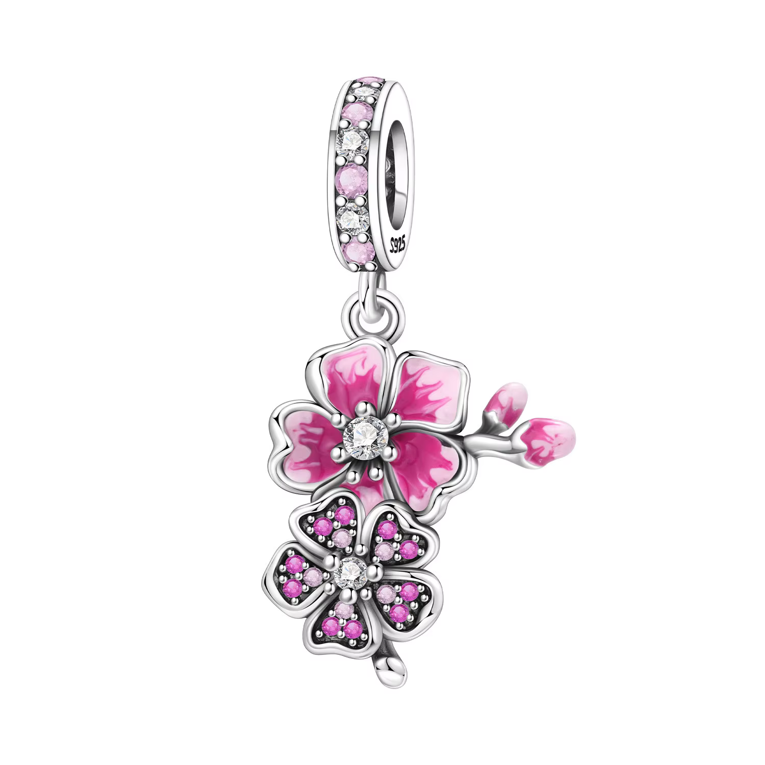 PANPOKI – breloques en argent Sterling 925, fleurs de cerisier roses, perles, pendentif adapté au br