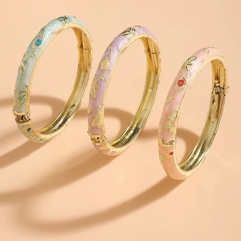 Jardme – Bracelet à fleurs Vintage pour femmes, 3 pièces, élégant, luxueux, coloré, émail glacé, clo