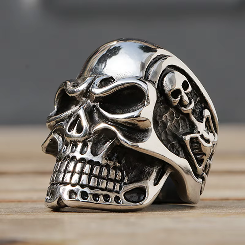 Anneau de tête de mort Kapala en acier inoxydable pour hommes et garçons, bague de motard, crâne got