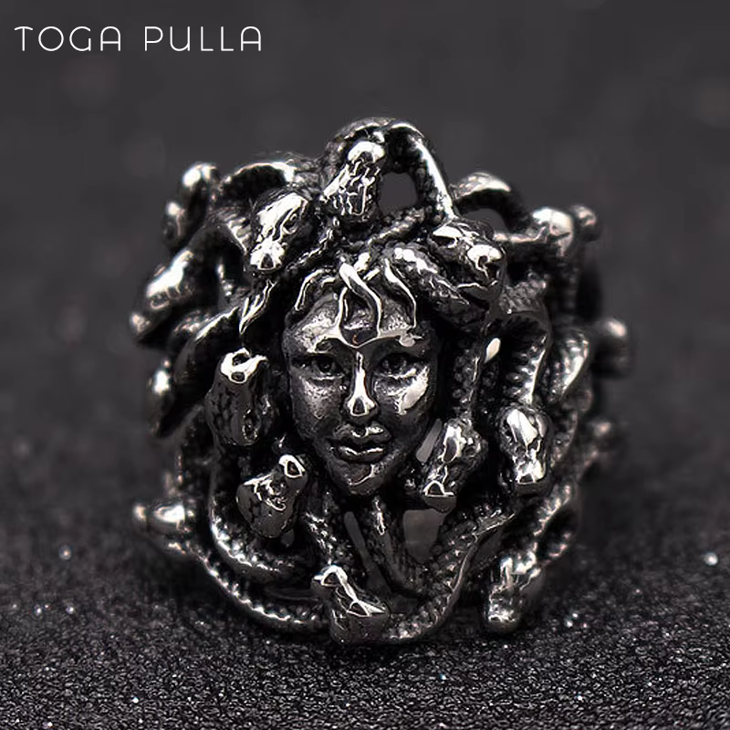 Bague Medusa de la mythologie grecque antique pour hommes et femmes, couleur argent, acier inoxydabl
