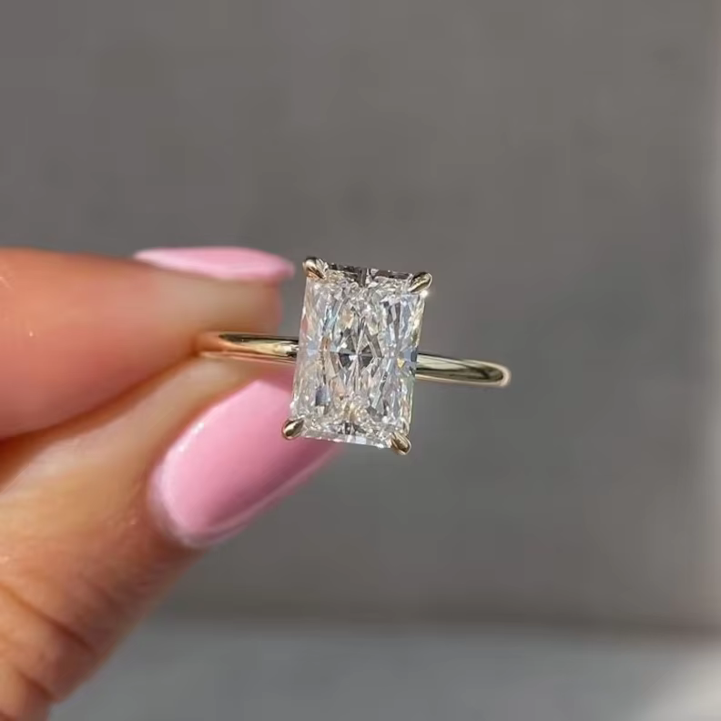 Bague Solitaire de fiançailles en Moissanite, coupe rayonnante délicate, 1-3ct, en argent Sterling 9