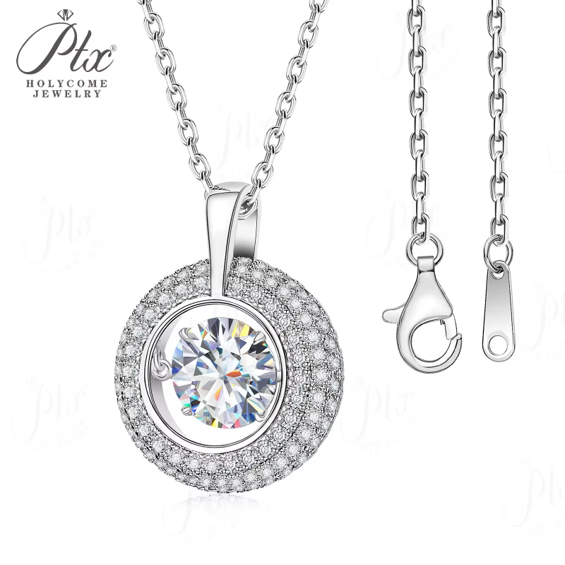 Collier rond délicat avec pendentif Moissanite en argent sterling 925 plaqué or ​ Accessoires de cou