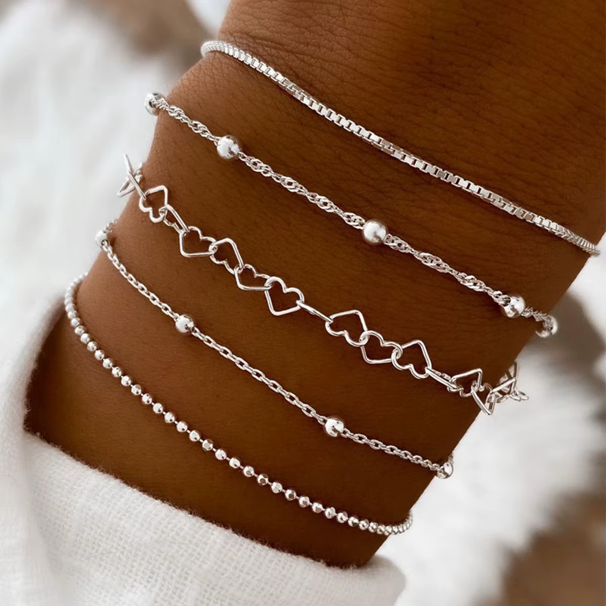 Ensemble de Bracelets en chaîne en forme de cœur fin pour femmes, couleur or/argent exquis, accessoi