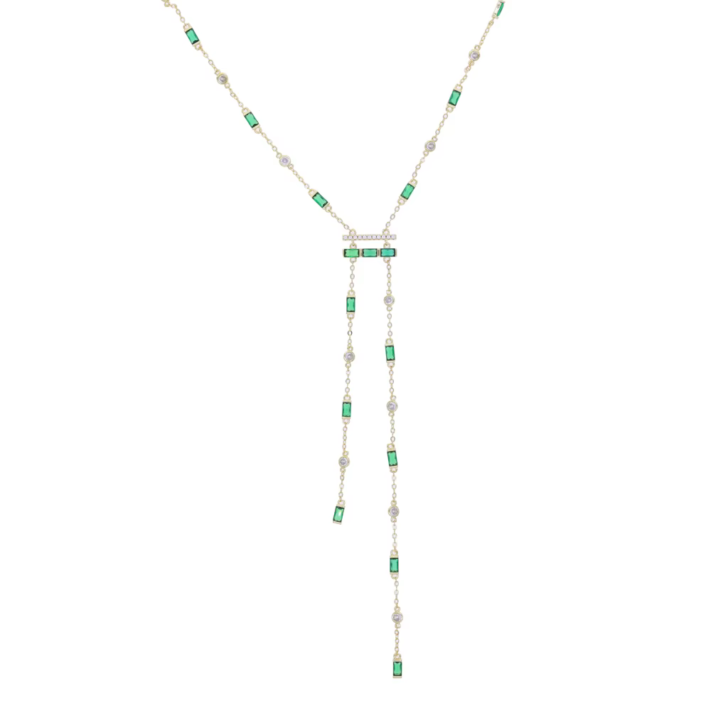Collier Y en zircon cubique rose et vert, vente chaude 2026, chaîne à glissière droite, bijoux sexy 