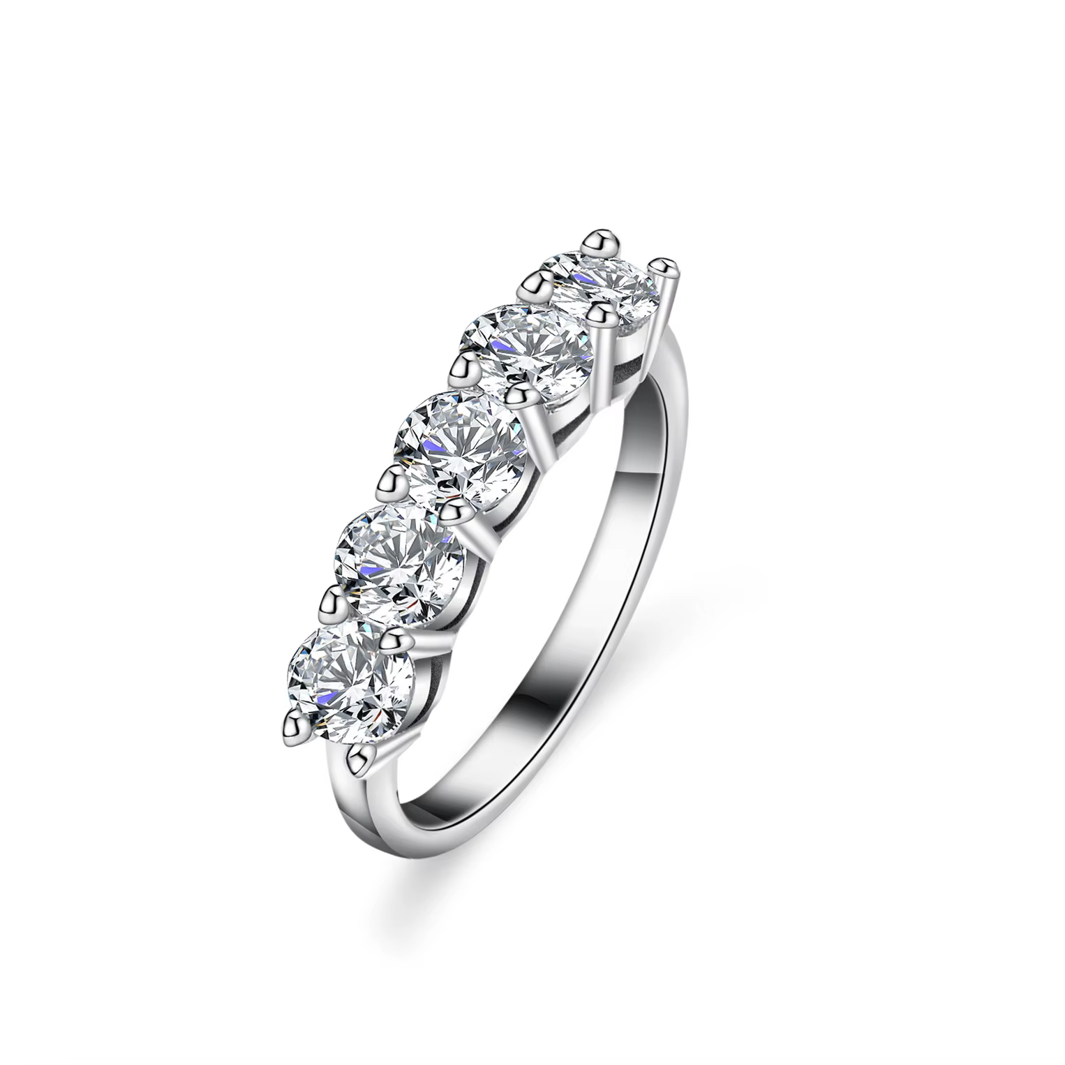 Bague en platine massif PT950 pour femme, 0.5CT au total, cinq moissanites, bague de fiançailles, ca