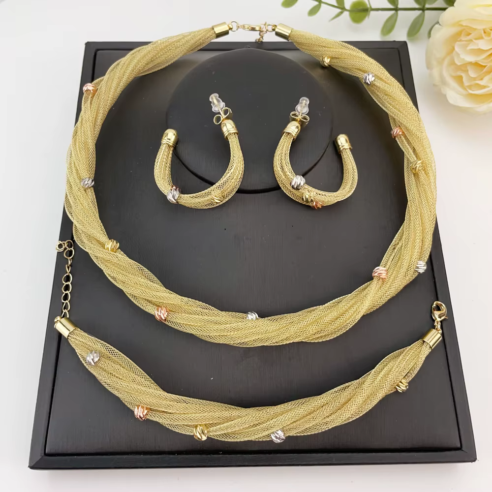 Dernier ensemble de bijoux italiens plaqués or pour femme, grand collier, bijoux de Dubaï, bijoux de