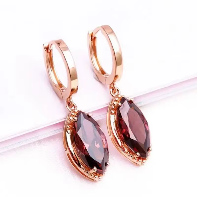 585 violet plaqué or 14K or rose nouvelle forme de Marquise boucles d'oreilles en pierres précieuses