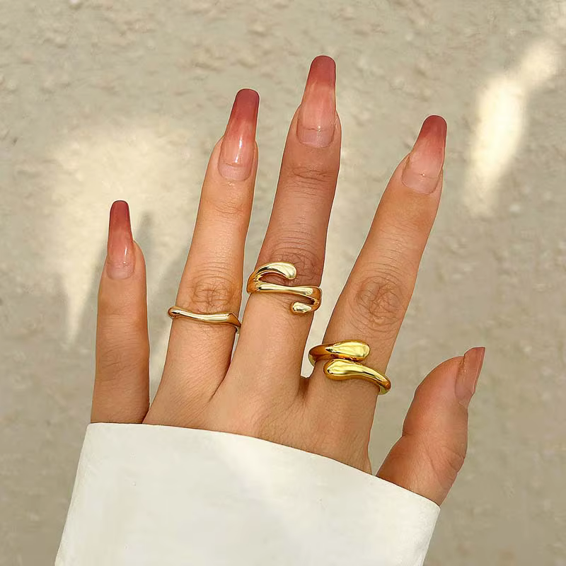 3 pièces/ensemble Vintage couleur or goutte d'eau anneaux pour les femmes mode créative métal lisse 