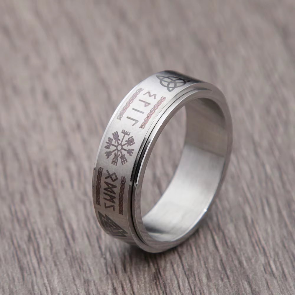 Bague Viking Vintage en Acier Inoxydable pour Homme et Femme, Bijou Rotatif, Nordique, Argent, Noir,