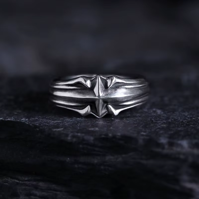 Bague réglable étoile en Relief Vintage pour hommes, jointure ouverte, gothique, Punk, bijoux unique