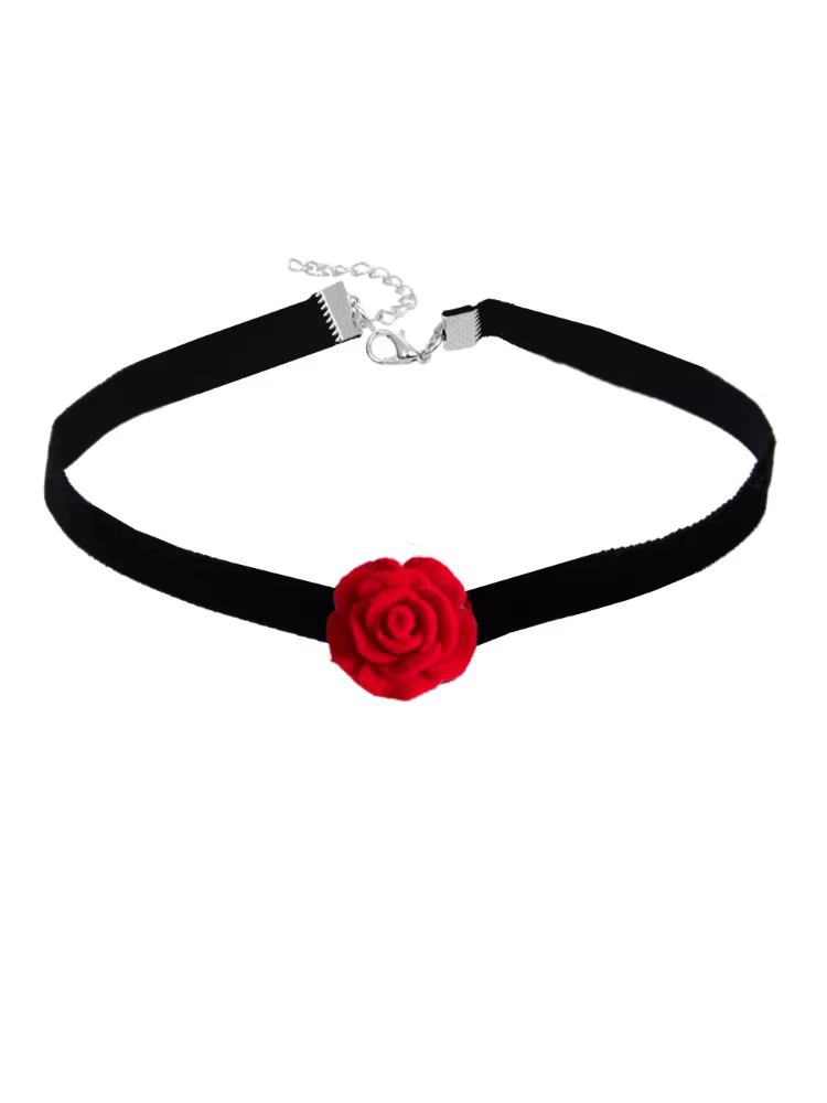 Collier rose à petites fleurs pour filles, tour de cou en dentelle sexy, bijoux de collier pour femm