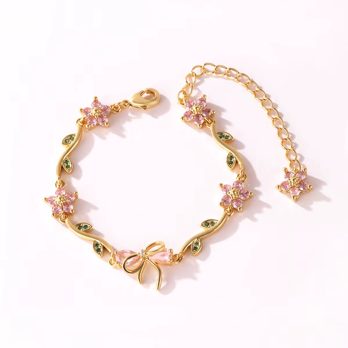 Bracelet de luxe en forme de fleur en Zircon coloré pour femmes et filles, nœud papillon, couleur or