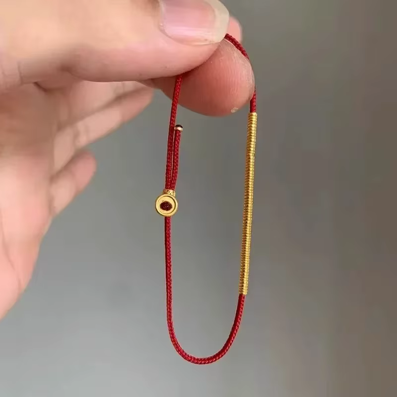 Bracelets de bénédiction en corde rouge avec perles rondes couleur or pour femmes, bijoux de mode, a