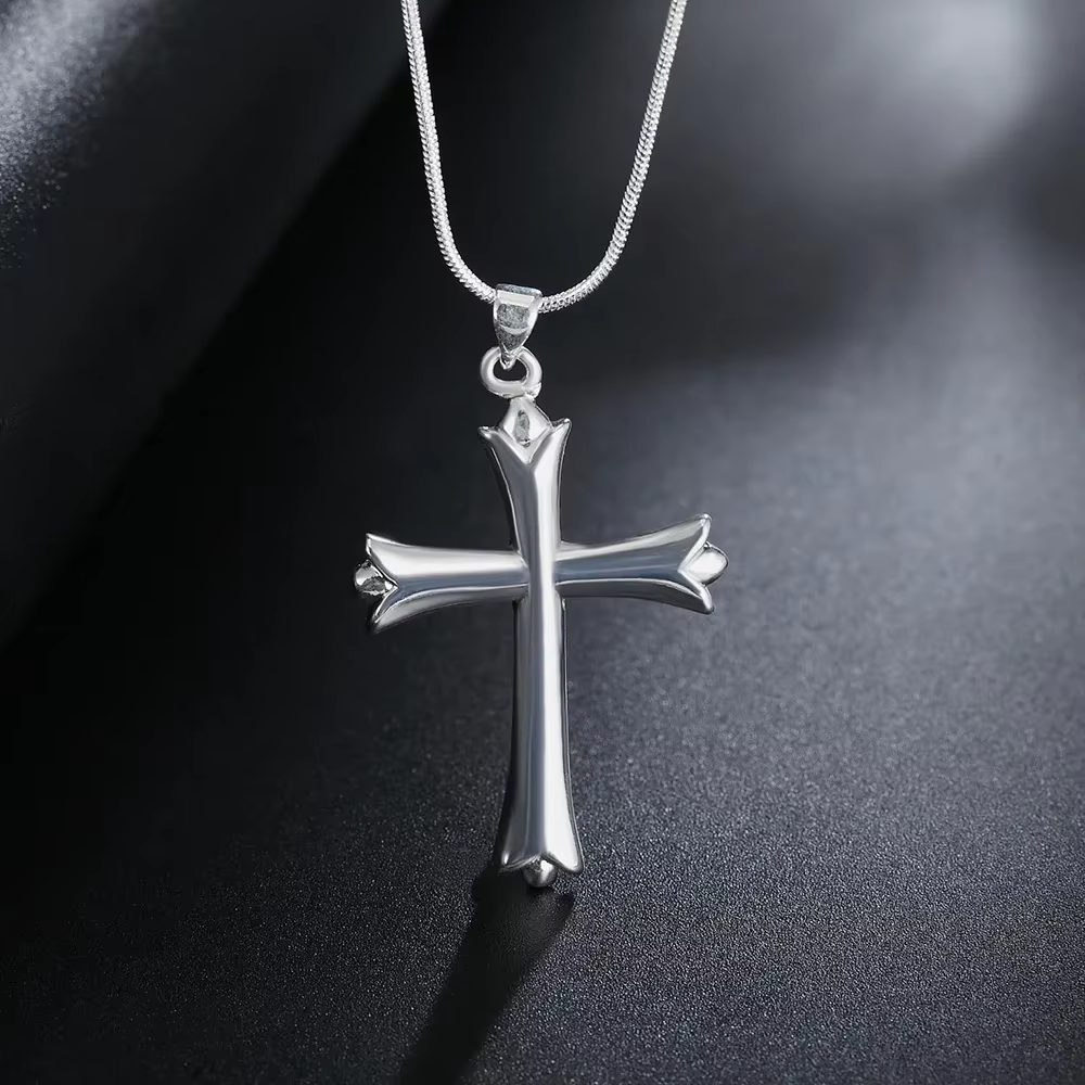Collier pendentif croix classique en argent sterling 925 pour femmes et hommes, accessoires de luxe 