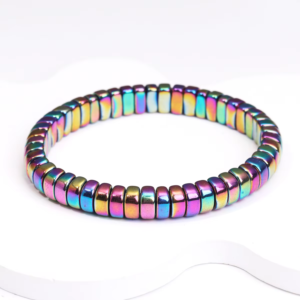Boho arc-en-ciel enduit hématite perlée Bracelet chaîne bijoux faits à la main pour hommes et femmes